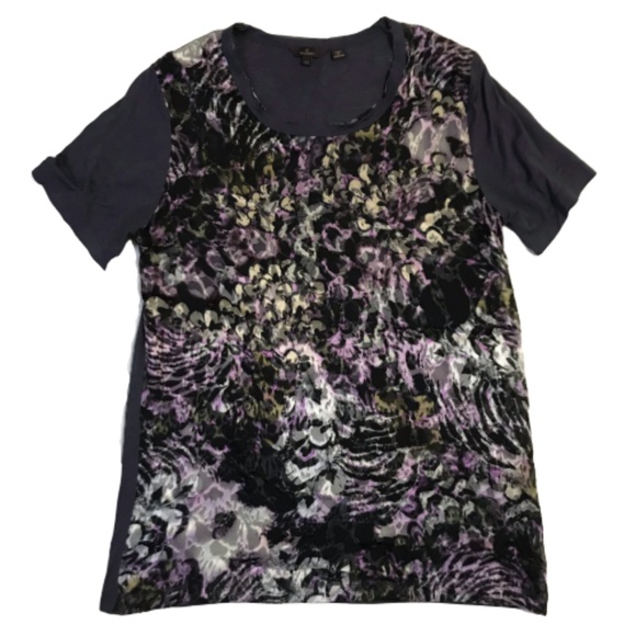 Mulberry Tee T-Shirt With Floral Semi-Sheer Front - Picture 1 of 7